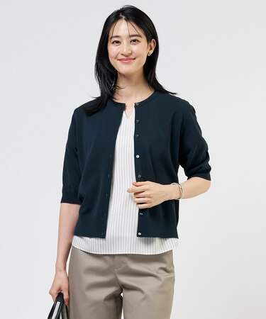COTTON ACETATE DRY クルーネック カーディガン