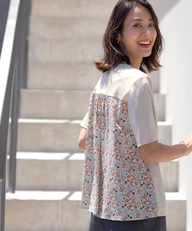 【一枚で着映え】LIBERTYコンビ バックデザイン カットソー