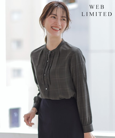 【WEB限定カラーあり】セルローストラディショナルチェック シャツブラウス