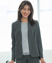 【定番人気・セットアップ対応】T/R アルガンシルク ノーカラー ジャケット