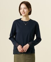 【レイヤードスタイルに】コットンスムース レースデザイン カットソー