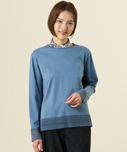 【レイヤードスタイルに】コットンスムース レースデザイン カットソー