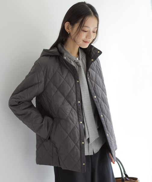 【WEB限定カラーあり】コンパクトタフタキルティング フーデッド コート