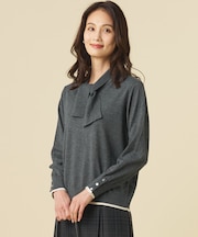 【一枚で着映え】WORSTED WOOL BLEND ボウタイデザイン ニット