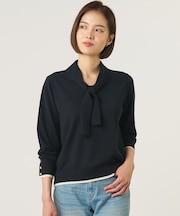 【一枚で着映え】WORSTED WOOL BLEND ボウタイデザイン ニット