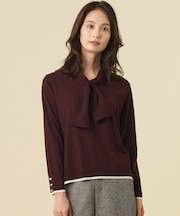 【一枚で着映え】WORSTED WOOL BLEND ボウタイデザイン ニット