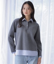 【一枚着で決まる】フェイクシャツジャージー 襟付き カットソー