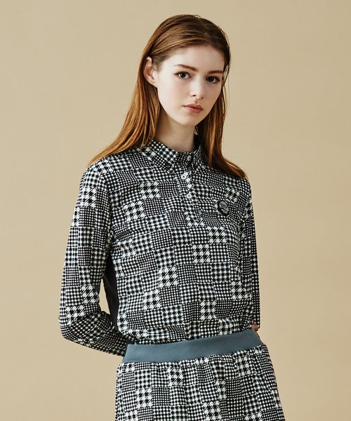 Black & White チェック柄長袖ポロシャツ (日本製) WOMEN】【日本製】チェック柄 長袖ポロシャツ｜ニジュウサンクゴルフの