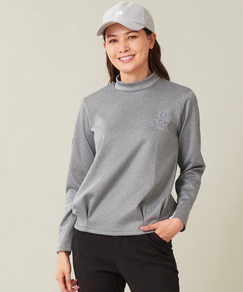 新品23区ゴルフ L 人気の袖デザイン ライトダンボール素材 モックネックシャツ WOMEN】ライトダンボール モックネックシャツ