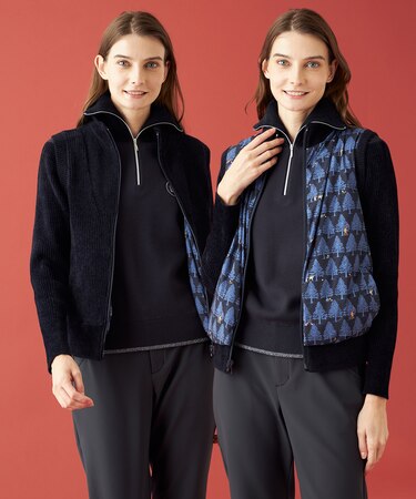 【WOMEN】ストレッチモール リバーシブル ベスト 1着で2着分のお得感 温度調節に◎