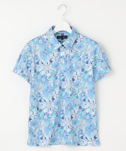 【WOMEN】【UVケア/吸水速乾】スプリングフラワー柄 半袖ポロシャツ