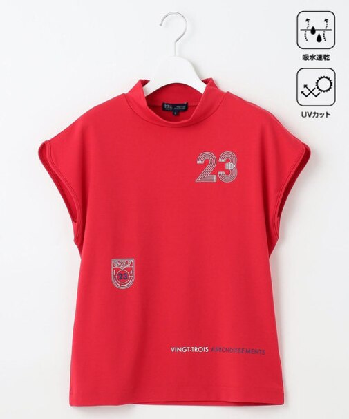 【WOMEN】新色追加！【吸水速乾/UVカット】フレンチスリーブロゴモックネック