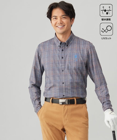 【MEN】【吸水速乾/UVカット】タータンチェック柄長袖シャツ