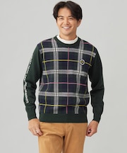 【MEN】チェックジャガード　クルーネック  ニット