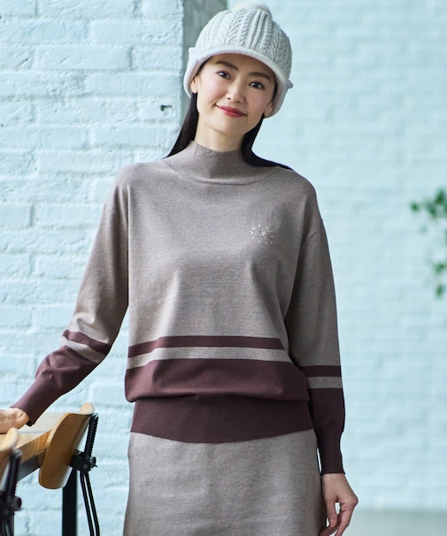 【WOMEN/EC限定】カラーブロック モックニット