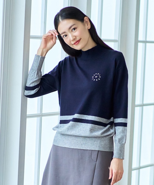 【WOMEN/EC限定】カラーブロック モックニット