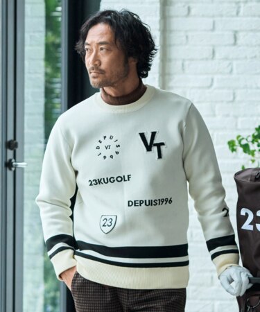 【MEN】【ウォッシャブル】グラフィックダブルジャガードニット