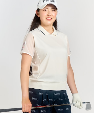 【辻梨恵プロ着用】【ストレッチ/UVケア】メッシュスリーブポロ 通気性抜群　袖メッシュでムレない