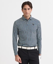 【MEN】フラッグ総柄長袖ポロシャツ