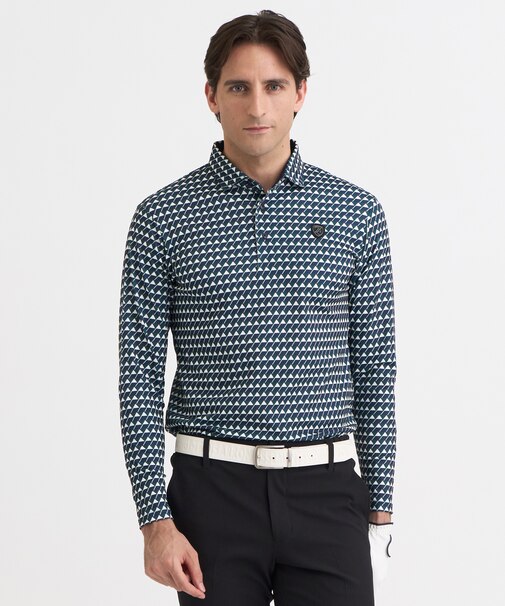 【MEN】フラッグ総柄長袖ポロシャツ