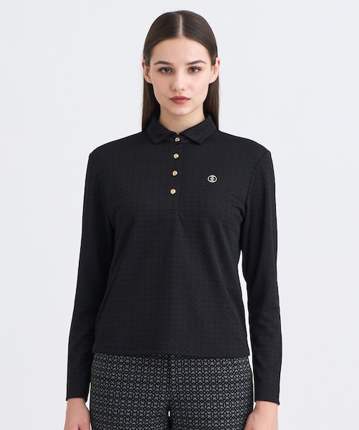 【WOMEN】モノグラムジャガード長袖ポロシャツ