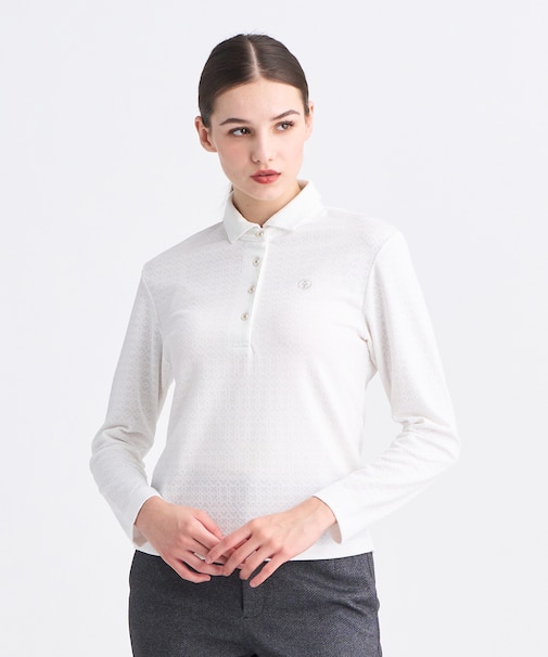 【WOMEN】モノグラムジャガード長袖ポロシャツ