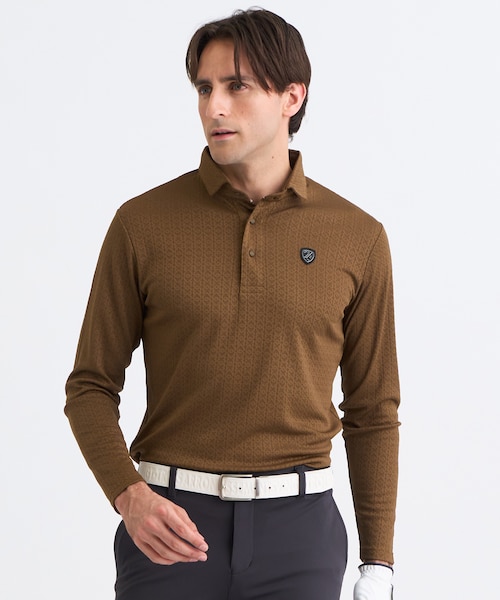 MEN】モノグラムジャガード長袖ポロシャツ 吸水速乾 UVカット