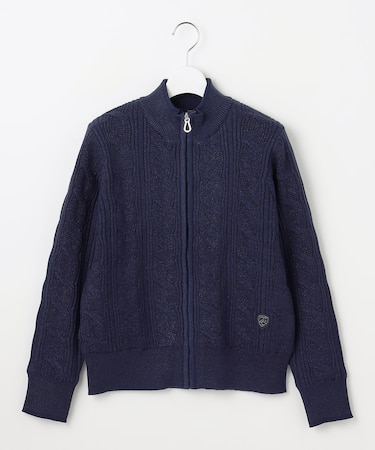 【WOMEN】ラメケーブルジップアップカーディガン　防風裏地付き