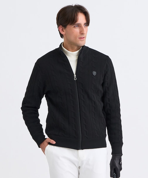 【MEN】ケーブルジップアップカーディガン 防風裏地付き