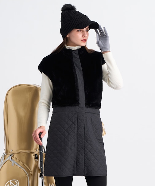 【WOMEN】ファー&キルトコンビワンピース