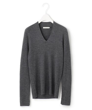 【洗える】エクストラファインメリノリブ Vネックニット