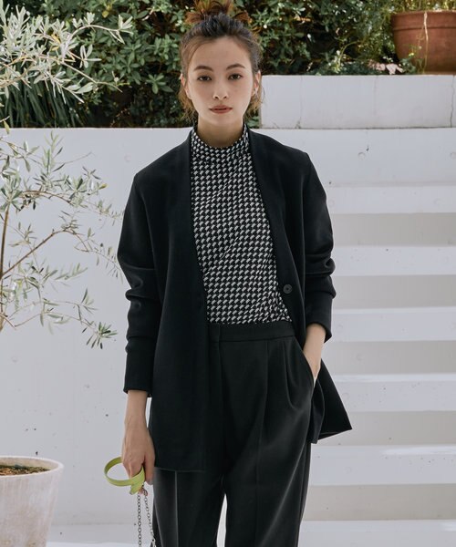 【新品タグ付】洗えるシンセティックヤーンスムース ニットジャケット 洗える】 シンセティックヤーンスムース ニットジャケット｜アイ