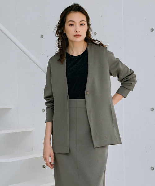 【新品タグ付】洗えるシンセティックヤーンスムース ニットジャケット 洗える】 シンセティックヤーンスムース ニットジャケット｜アイ