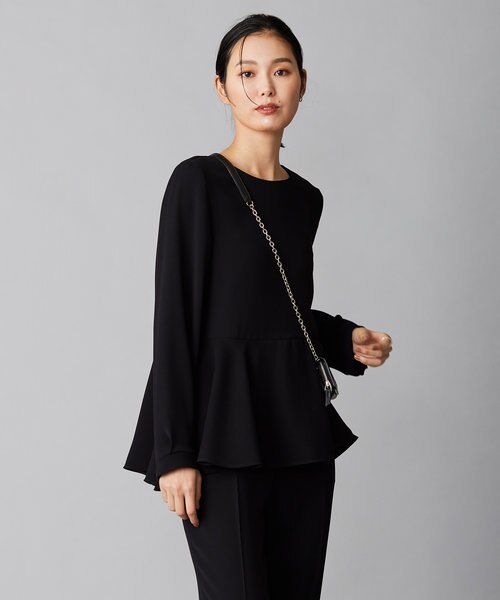 【洗える】 ライトダブルクロス ペプラムブラウス　ICB M ブラック　新品 洗える】 ライトダブルクロス ペプラムブラウス｜アイシービーの通販
