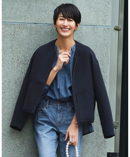 美品】ICB アイシービー 洗える ダブルクロスクレープ ブルゾン 4号 L