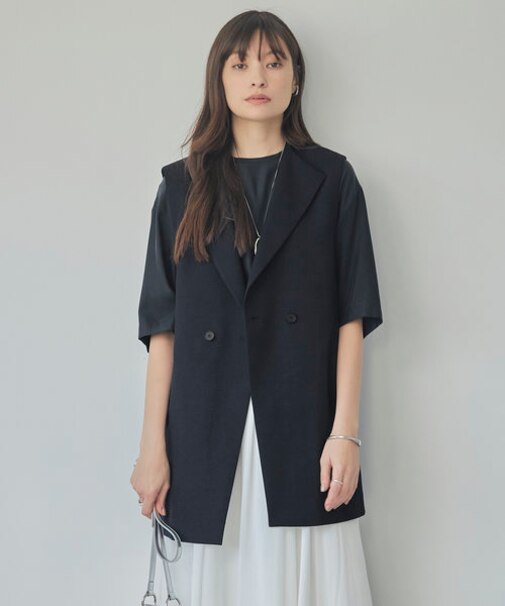 【接触冷感・UVケア・撥水・洗える】 LooseWeave ノーカラージレ