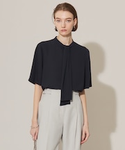 【接触冷感・UVケア・速乾・洗える】BackSatinAmunzen  5分袖スカーフタイブラウス