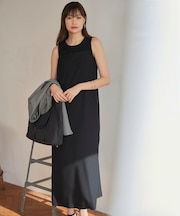 【接触冷感・UVケア・速乾・洗える】FluidBackSatin キャミソールワンピース