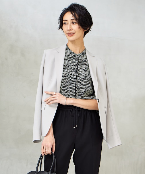 【接触冷感・速乾・防シワ・洗える】 レーヨンライクトロ テーラードジャケット