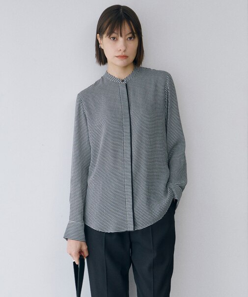 【接触冷感・UVケア・速乾・洗える】BackSatinAmunzen バンドカラーブラウス