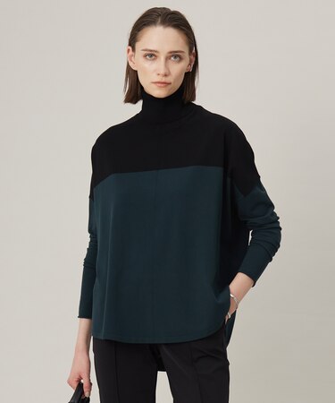 【洗える】 ヴィスコースワイド タートルネックプルオーバー