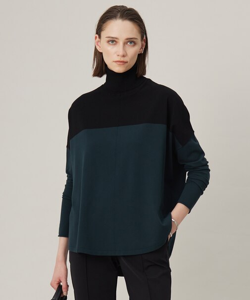 【洗える】 ヴィスコースワイド タートルネックプルオーバー