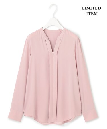 【WEB限定・UVケア・速乾・洗える】BackSatinAmunzen キーネックブラウス