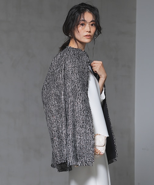 スパングルツイード ノーカラーコート