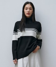 【CLASSY.1月号掲載・洗える】ソフトカシミヤミックス 配色ボーダーハイネックニット