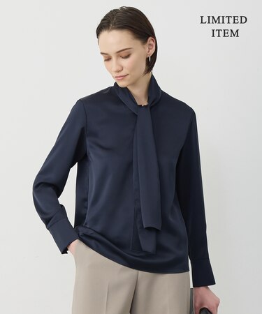 【WEB限定】 ドレープサテン ボウタイブラウス
