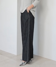 【洗える】 コットンリアクティブデニム ワイドストレートパンツ
