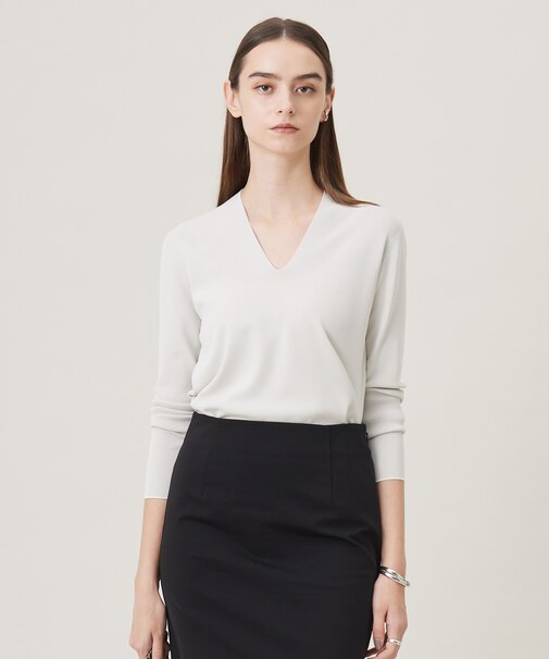 【洗える】 シンセティックフルニードル Vネックプルオーバー