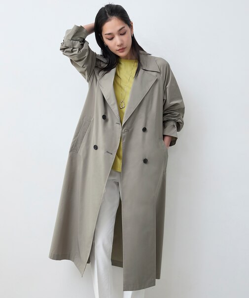 【撥水加工】メモリーストレッチタフタ トレンチコート