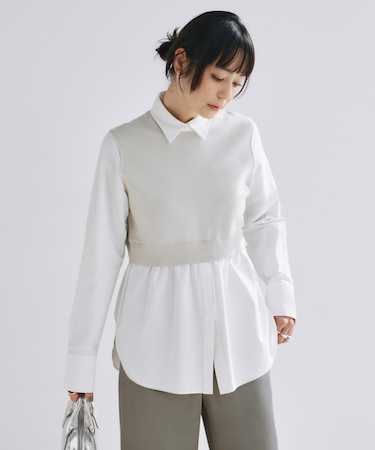 【2WAY・洗える】シャツクロスコンビニットプルオーバー